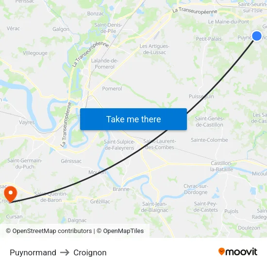Puynormand to Croignon map