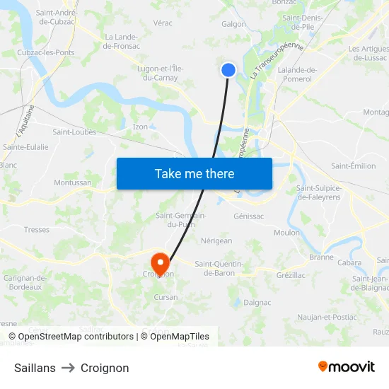 Saillans to Croignon map