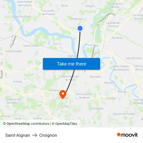 Saint-Aignan to Croignon map