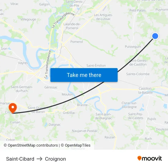 Saint-Cibard to Croignon map