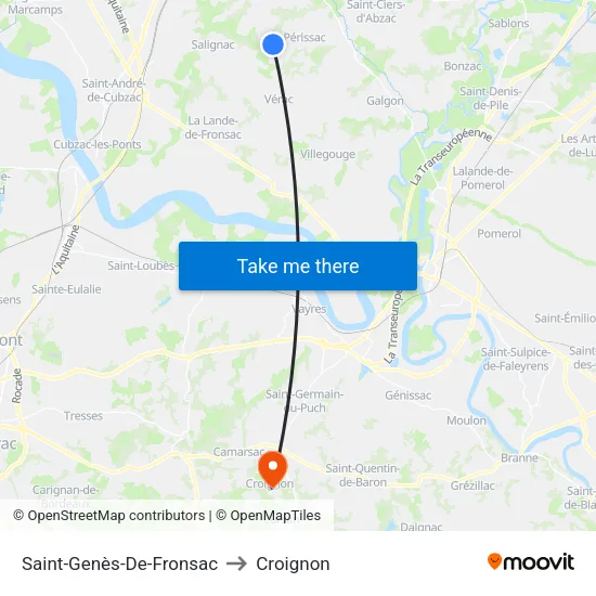 Saint-Genès-De-Fronsac to Croignon map