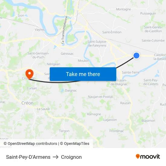 Saint-Pey-D'Armens to Croignon map