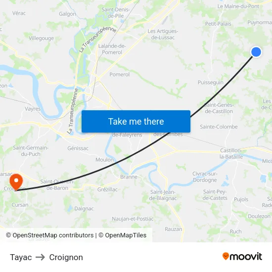 Tayac to Croignon map