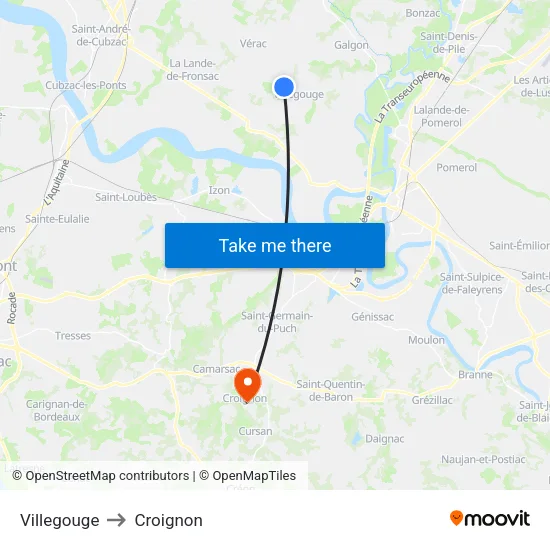 Villegouge to Croignon map