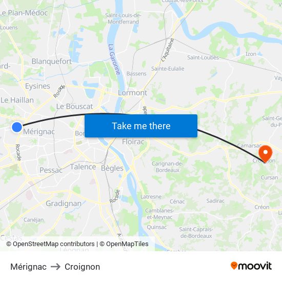 Mérignac to Croignon map
