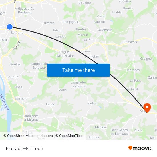Floirac to Créon map