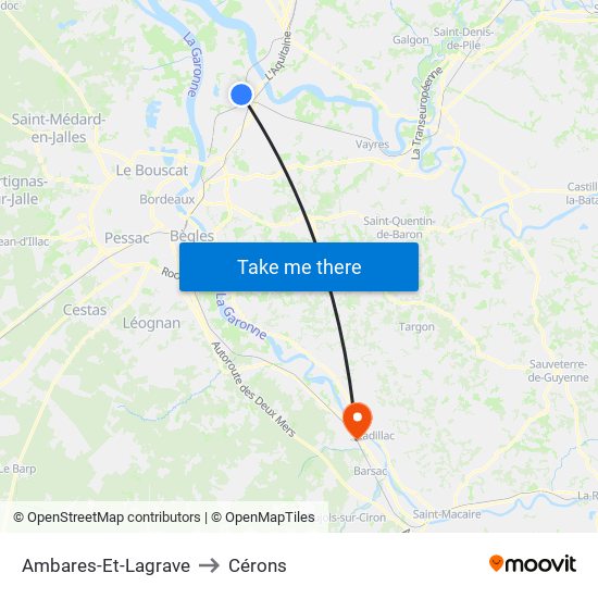 Ambares-Et-Lagrave to Cérons map