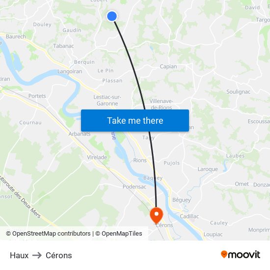 Haux to Cérons map