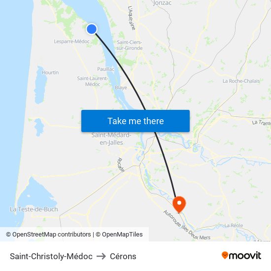 Saint-Christoly-Médoc to Cérons map
