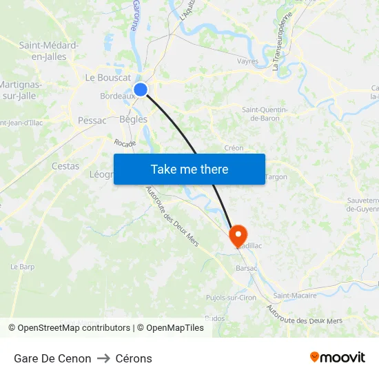 Gare De Cenon to Cérons map