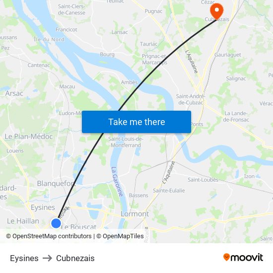 Eysines to Cubnezais map