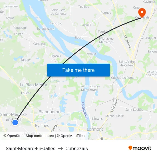 Saint-Medard-En-Jalles to Cubnezais map