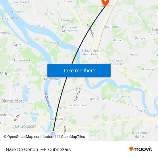 Gare De Cenon to Cubnezais map