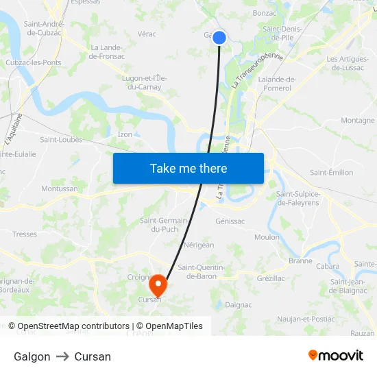 Galgon to Cursan map