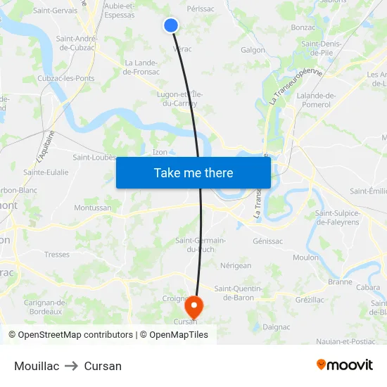 Mouillac to Cursan map