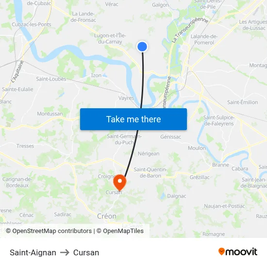 Saint-Aignan to Cursan map