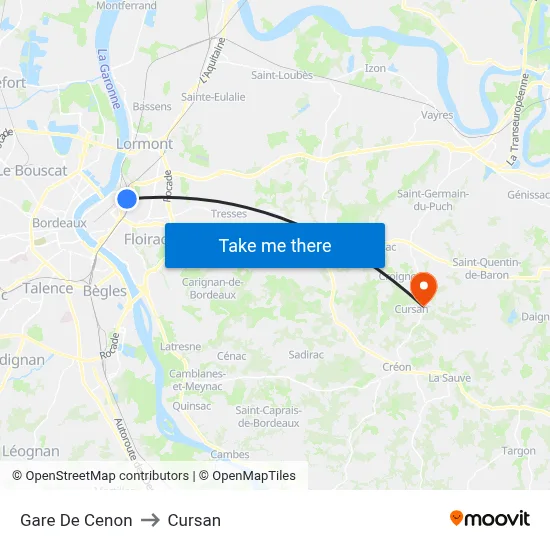 Gare De Cenon to Cursan map