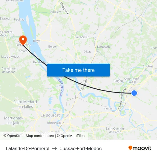 Lalande-De-Pomerol to Cussac-Fort-Médoc map
