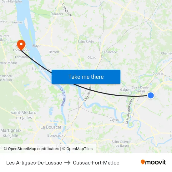 Les Artigues-De-Lussac to Cussac-Fort-Médoc map