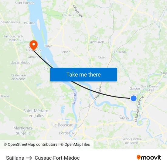 Saillans to Cussac-Fort-Médoc map