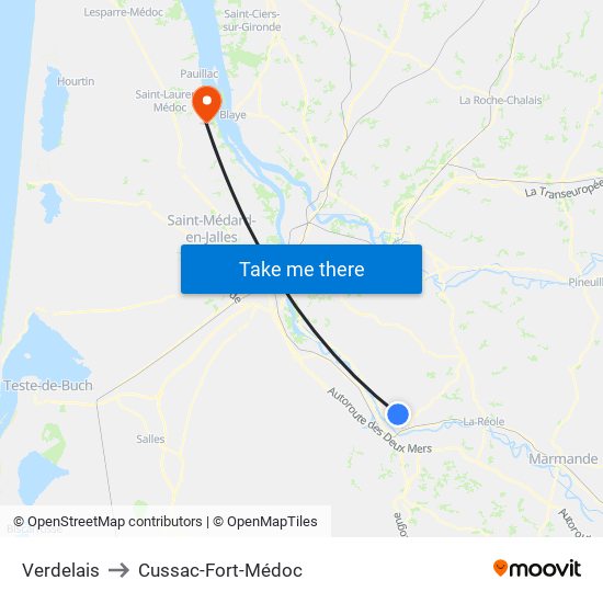 Verdelais to Cussac-Fort-Médoc map