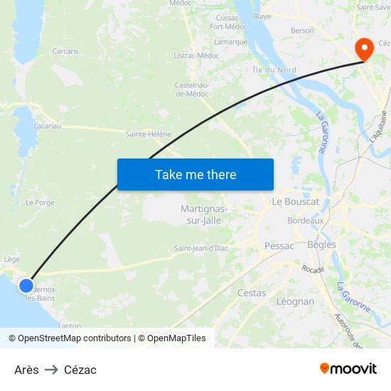 Arès to Cézac map