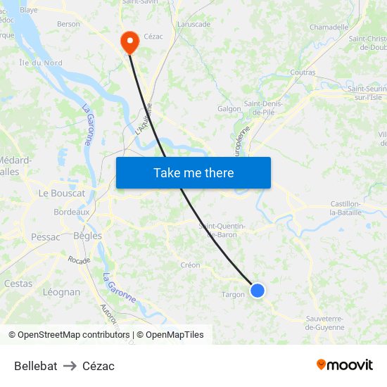 Bellebat to Cézac map