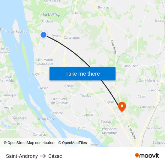Saint-Androny to Cézac map
