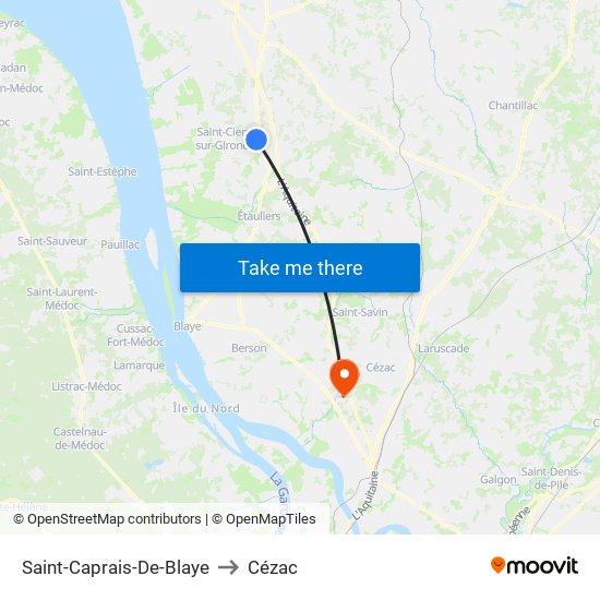 Saint-Caprais-De-Blaye to Cézac map