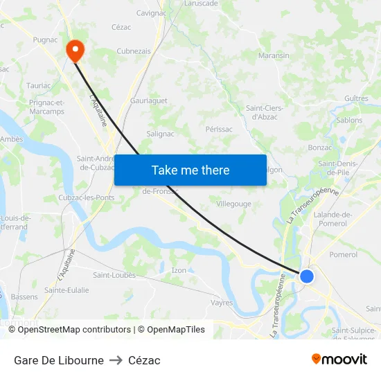 Gare De Libourne to Cézac map