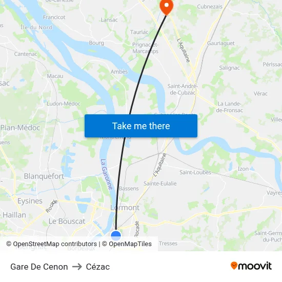 Gare De Cenon to Cézac map