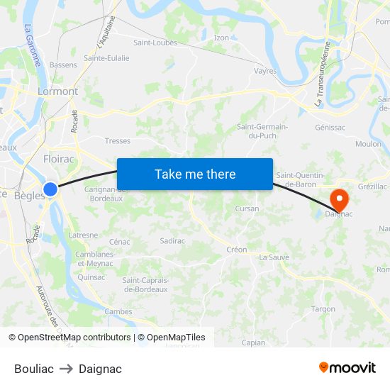 Bouliac to Daignac map