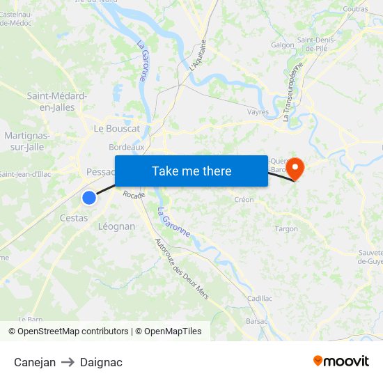Canejan to Daignac map