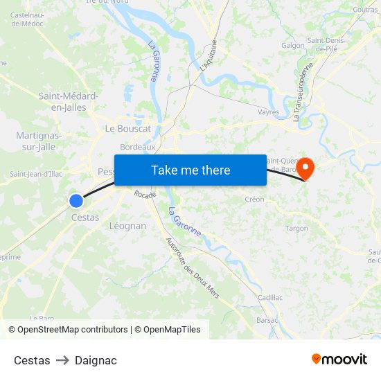 Cestas to Daignac map