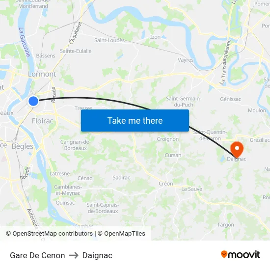 Gare De Cenon to Daignac map