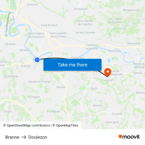 Branne to Doulezon map