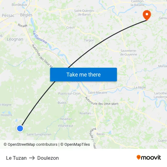 Le Tuzan to Doulezon map