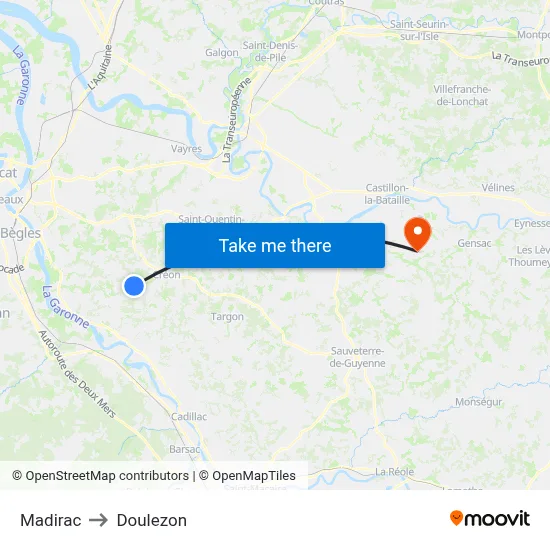 Madirac to Doulezon map