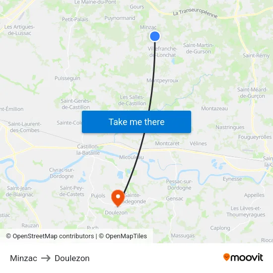 Minzac to Doulezon map