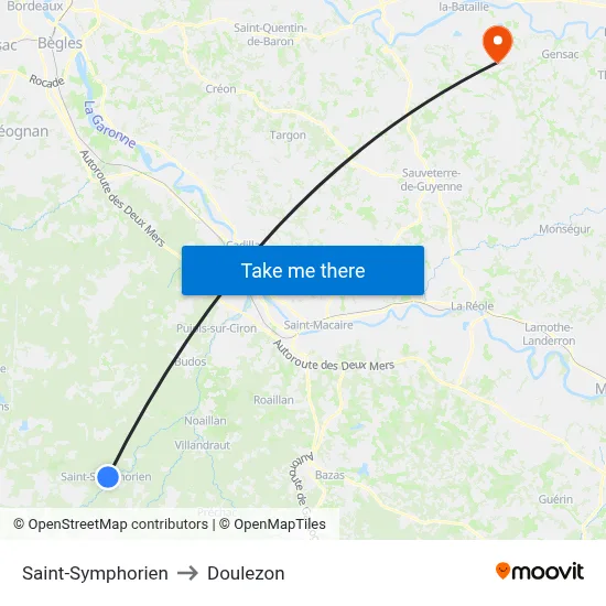 Saint-Symphorien to Doulezon map