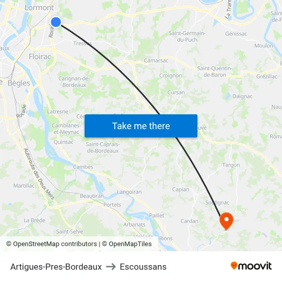 Artigues-Pres-Bordeaux to Escoussans map