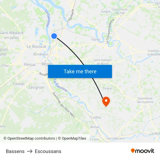 Bassens to Escoussans map