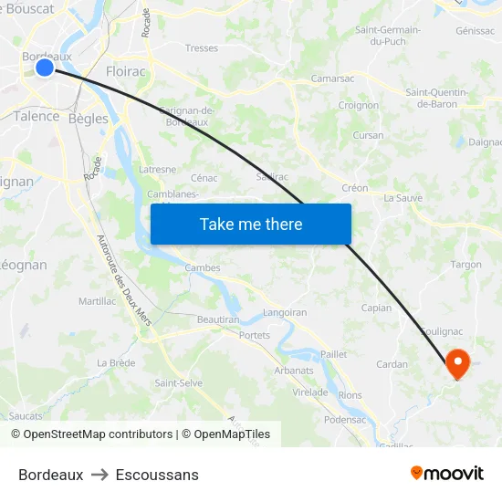 Bordeaux to Escoussans map