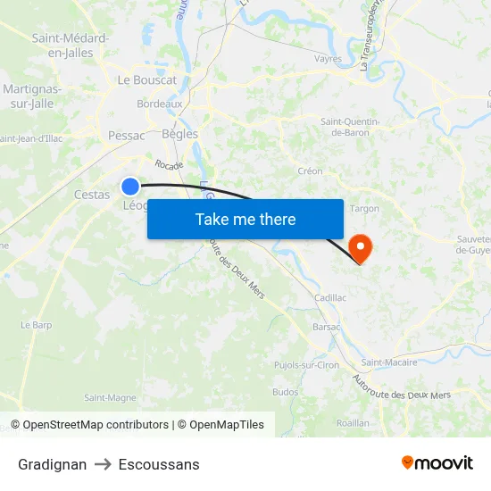 Gradignan to Escoussans map