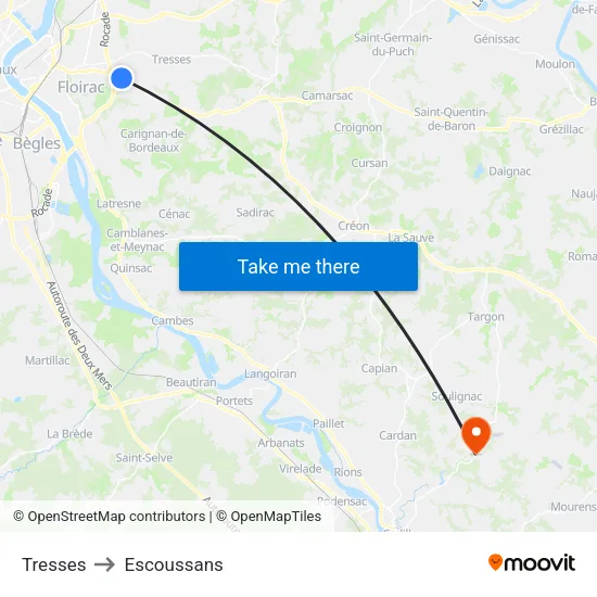Tresses to Escoussans map