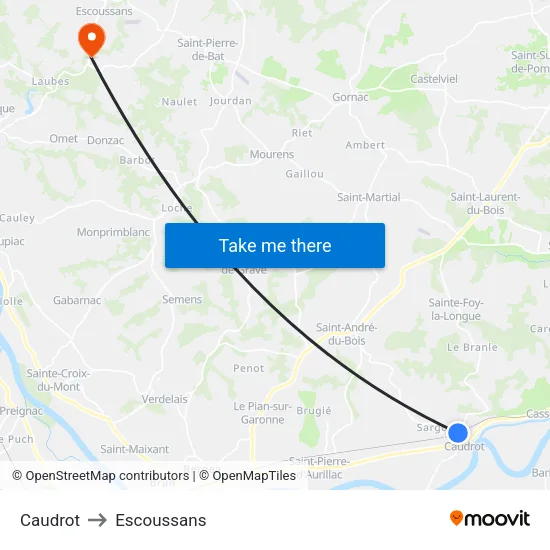 Caudrot to Escoussans map