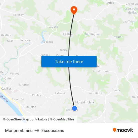 Monprimblanc to Escoussans map
