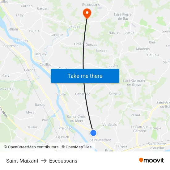 Saint-Maixant to Escoussans map
