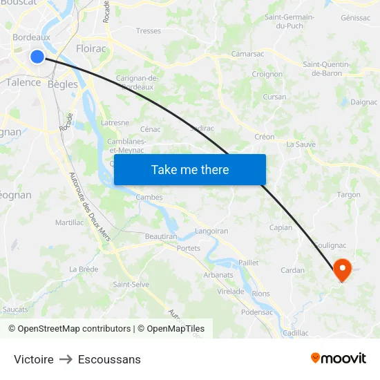 Victoire to Escoussans map