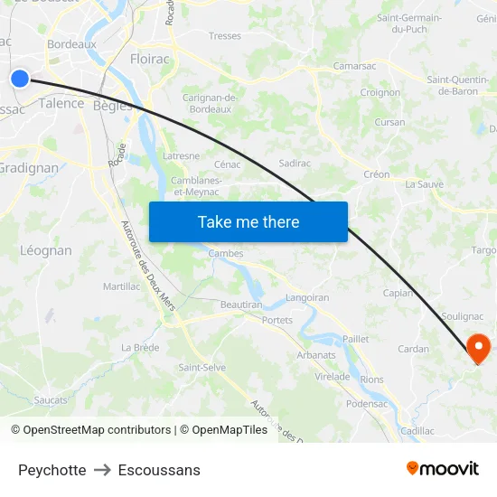 Peychotte to Escoussans map